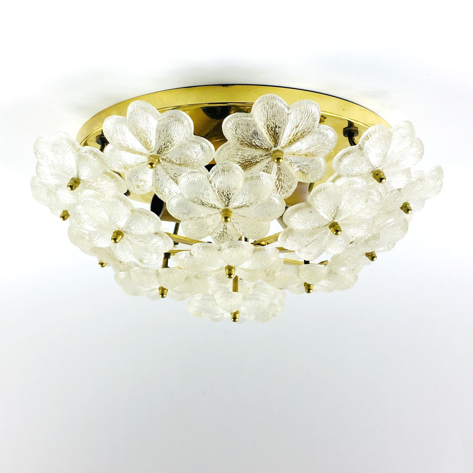 Grote Mid Century Plafondlamp Met Bloemmotief In Muranoglas & Messing Van Ernst Palme, Duitsland, Jaren 1970 photo Verlichting