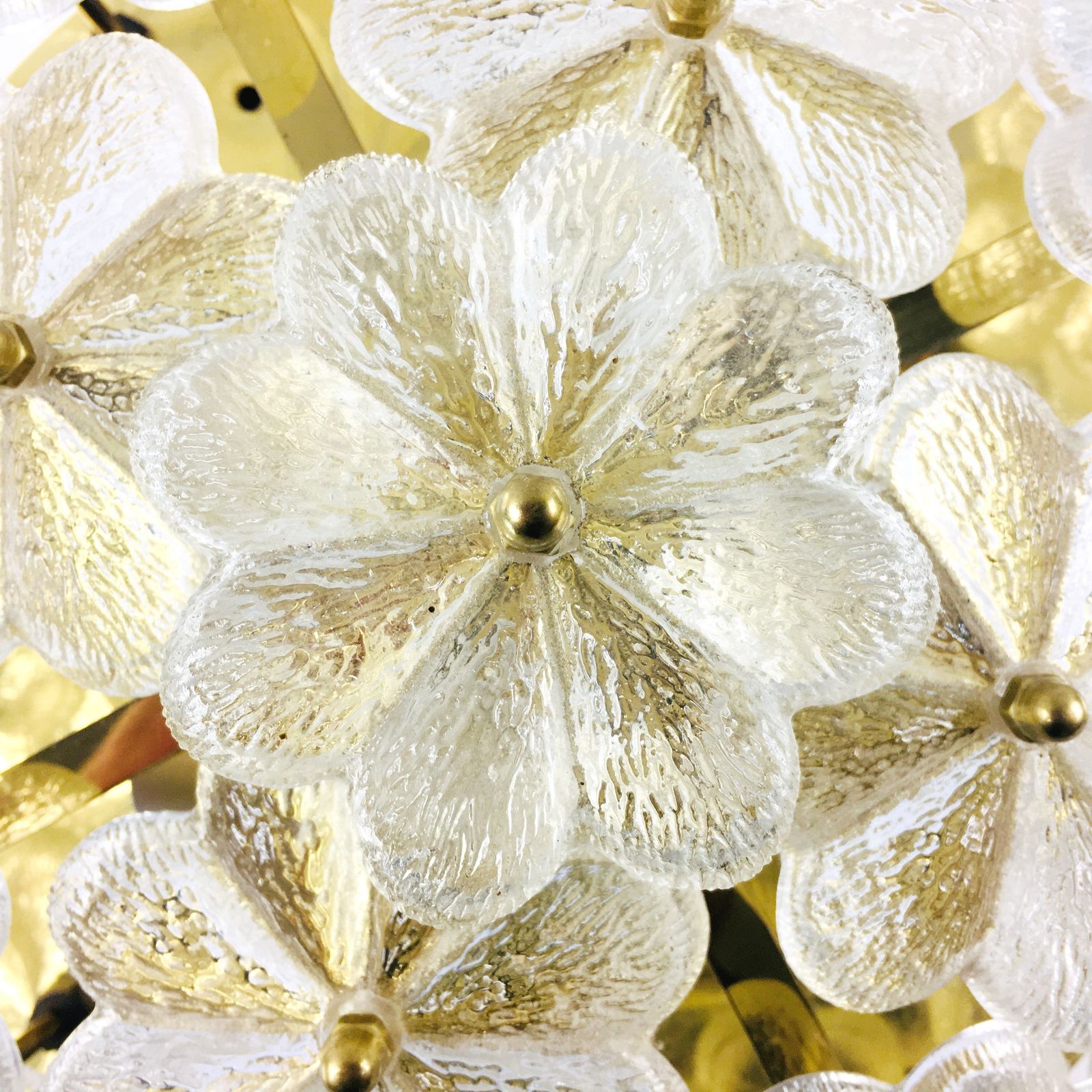 Large Mid Century Floral Ceiling Light In Murano Glass & Brass By Ernst Palme, Germany, 1970s photo vinterior