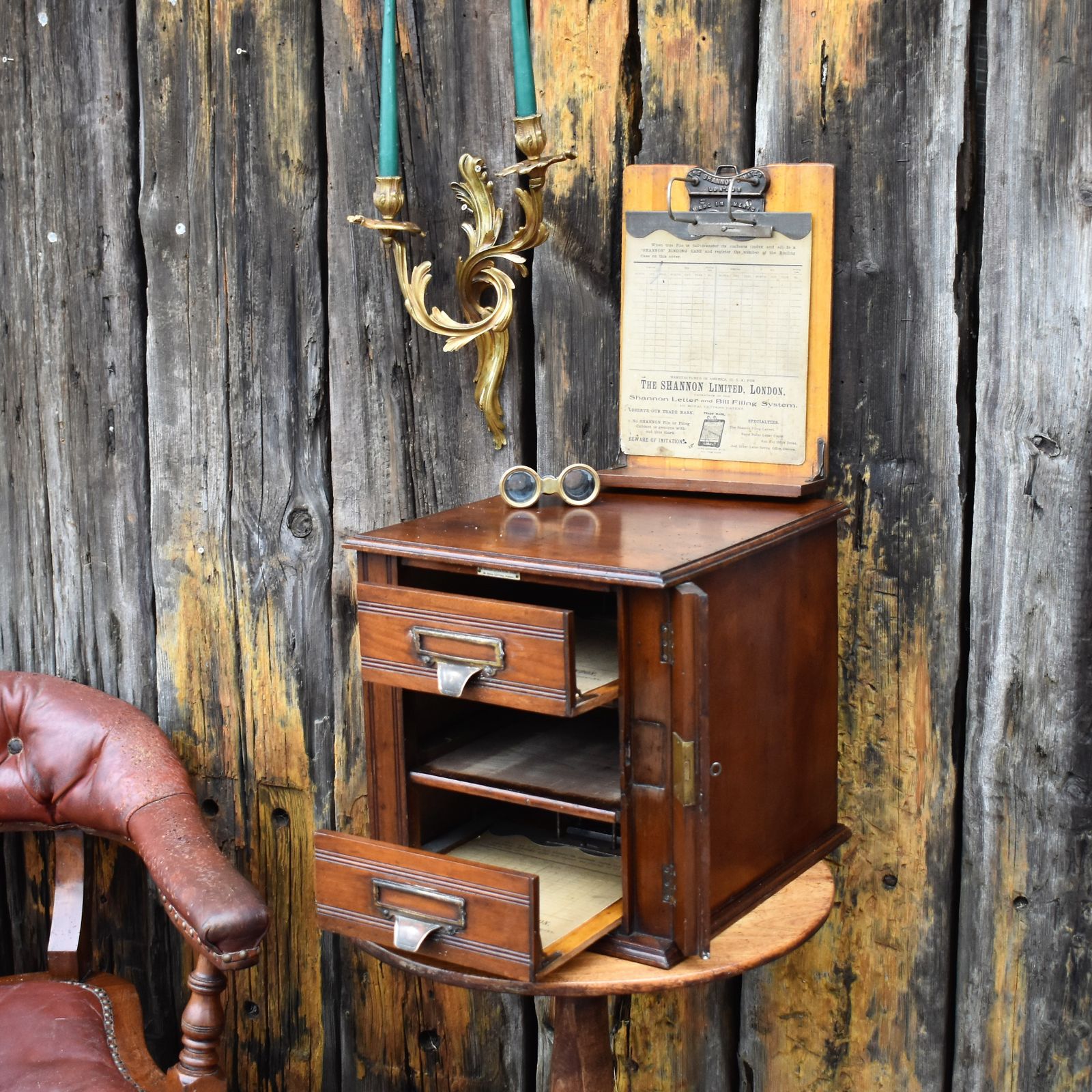385.0 Antique Shannon Desk Top Oak Filing Cabinet Collectors Storage Bank Of Drawers photo