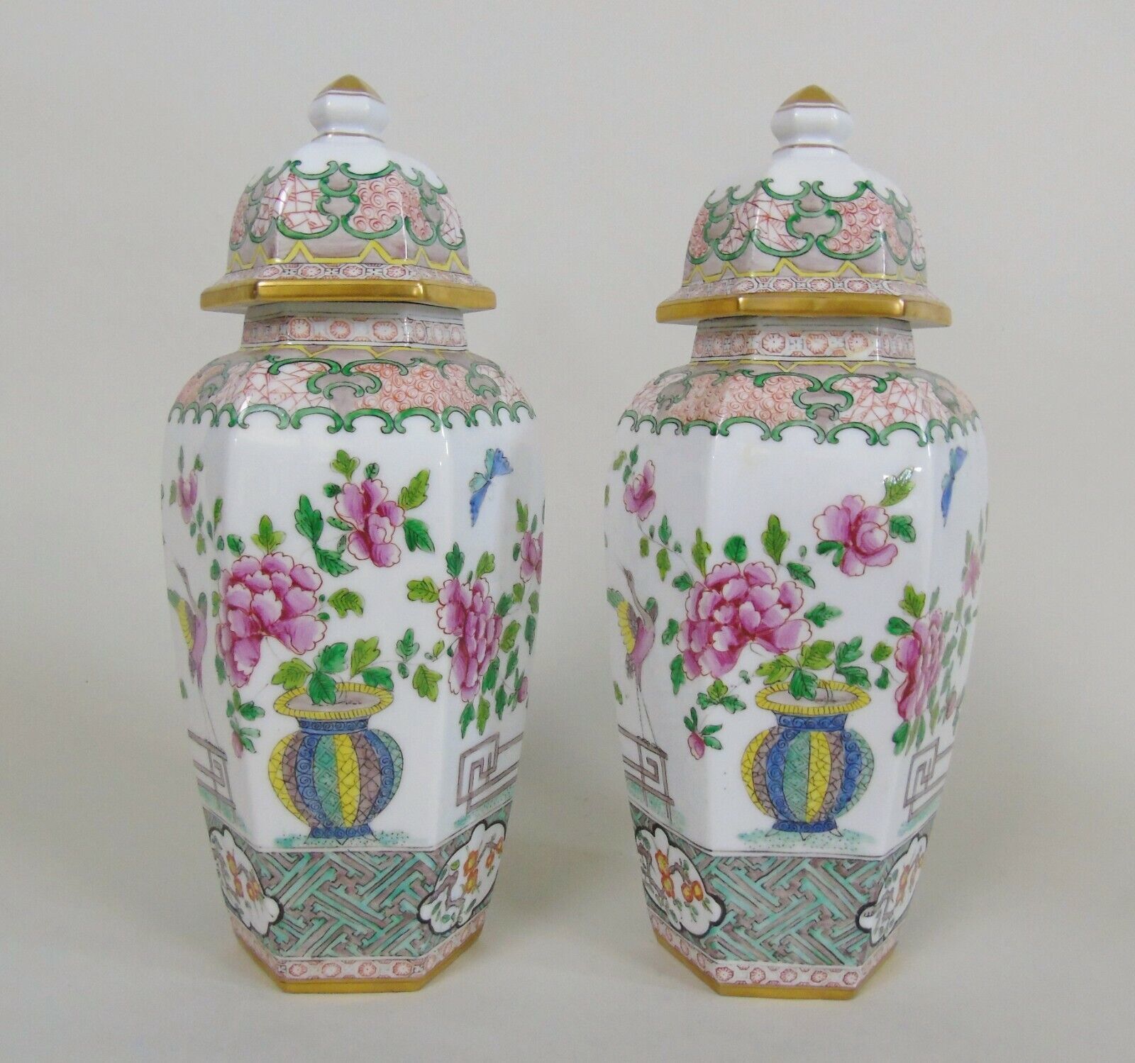Pair Of Famille Rose Chinese Porcelain Vases