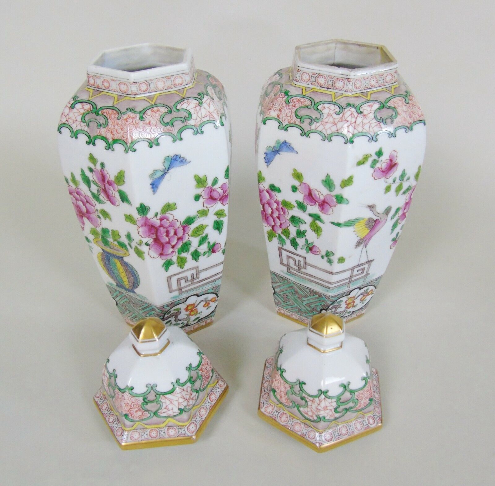 Pair Of Famille Rose Chinese Porcelain Vases photo vintage