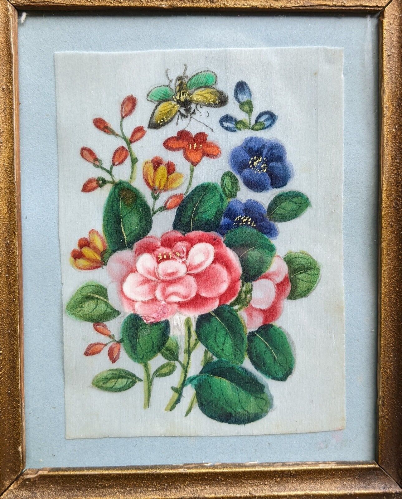 Antique Chinese Painting On Silk Butterfly And Blossoms 19th Century photo vinterior