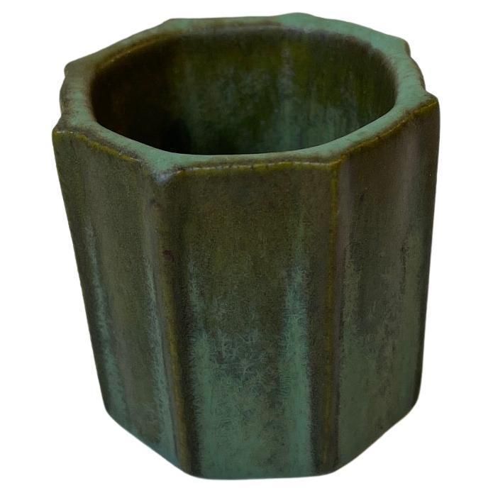 Fluted Art Deco Vase In Green Glazes In The Manner Of Arne Bang