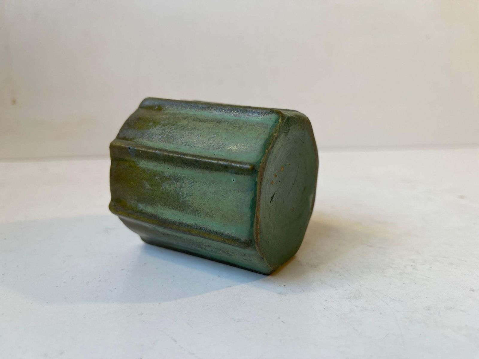 Fluted Art Deco Vase In Green Glazes In The Manner Of Arne Bang photo Home Decor