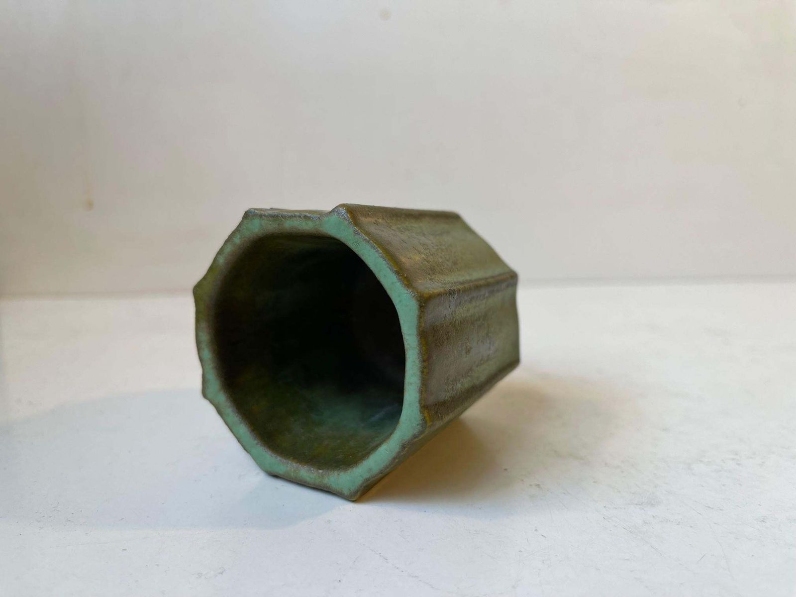 Fluted Art Deco Vase In Green Glazes In The Manner Of Arne Bang photo 257.0