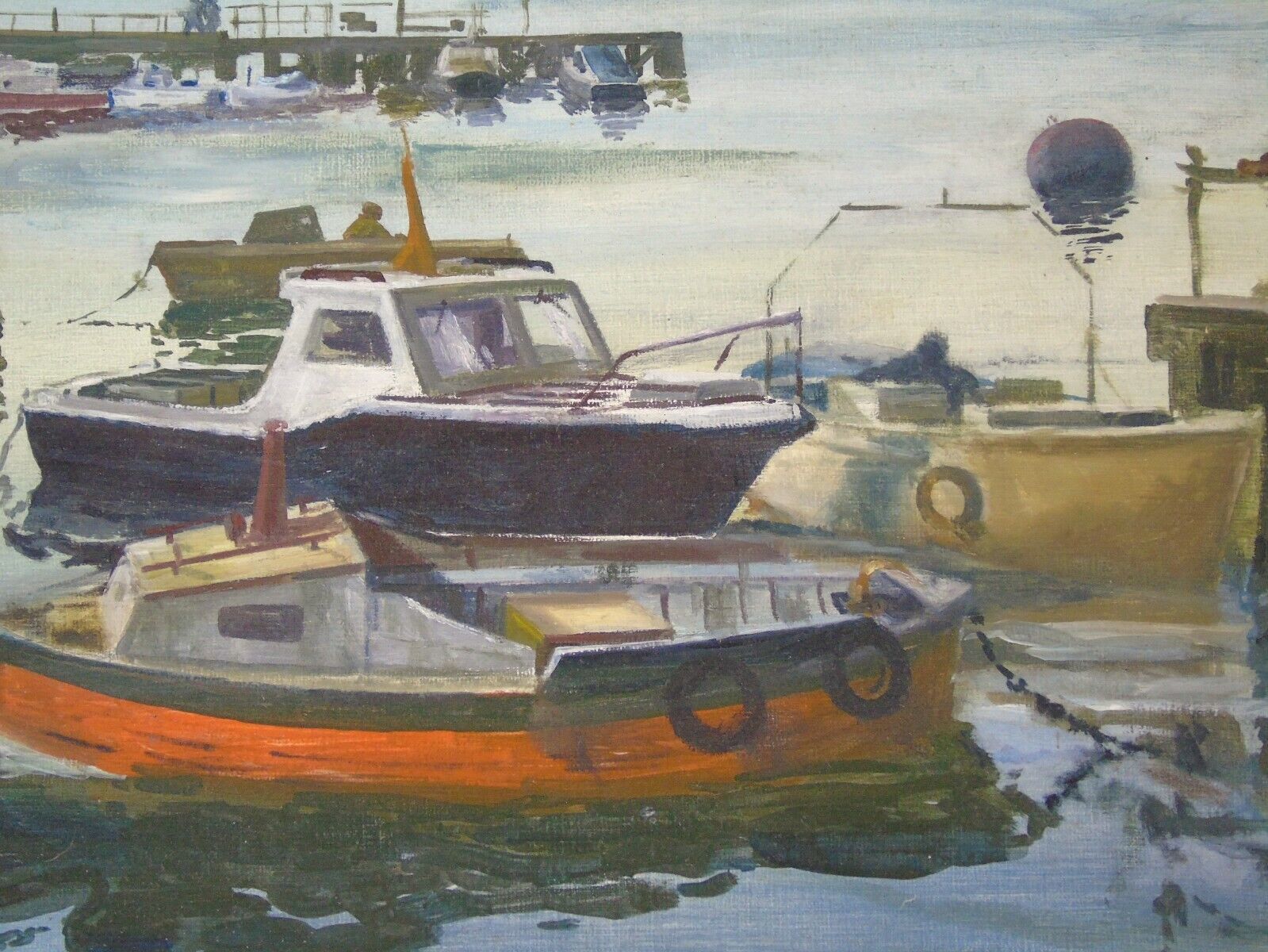 Oil Painting Tom Dack Boats In Blyth Harbour photo for sale