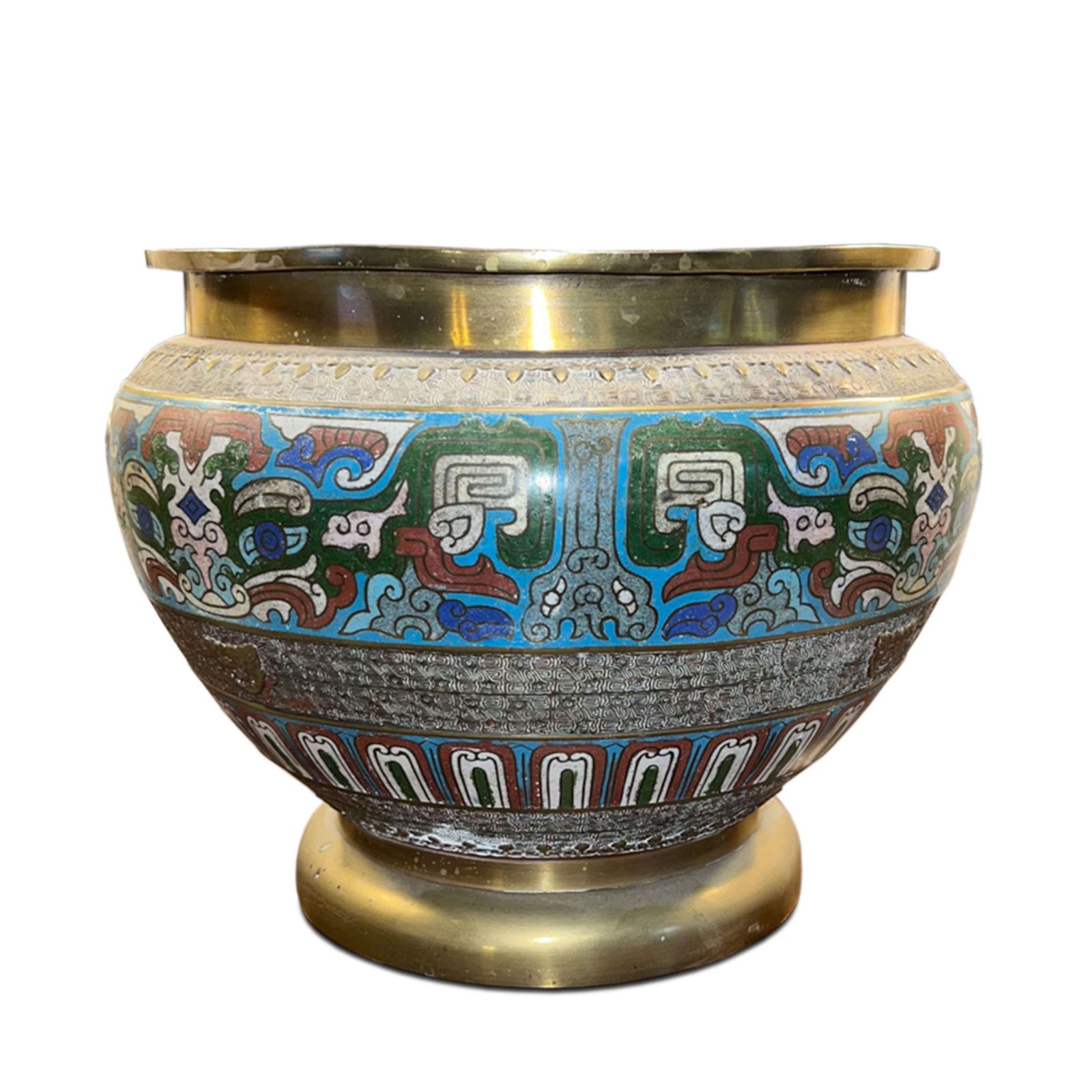 Japanese 1920s Enamel And Brass Jardiniere
