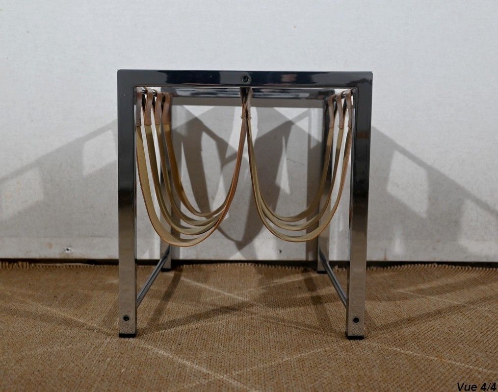 photo furniture Magazine Rack In Leather And Chrome “Novatrend” – Xxth