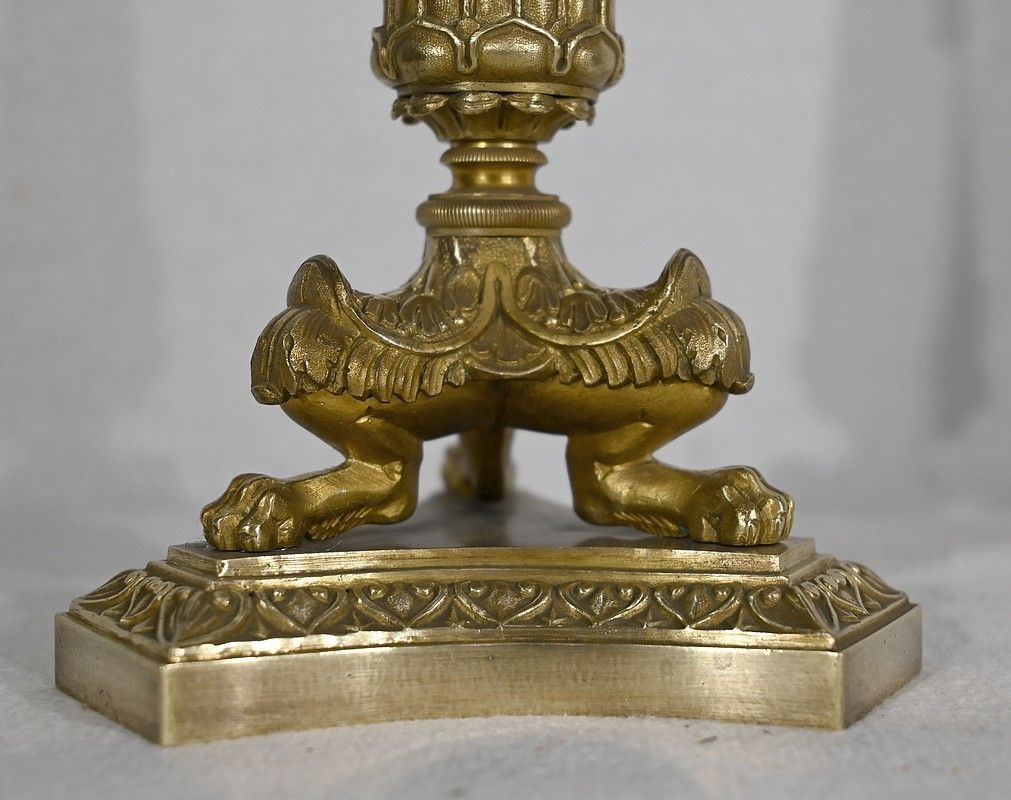 Pair Of Bronze Candlesticks, Restoration Period   Early 19th Century photo vintage