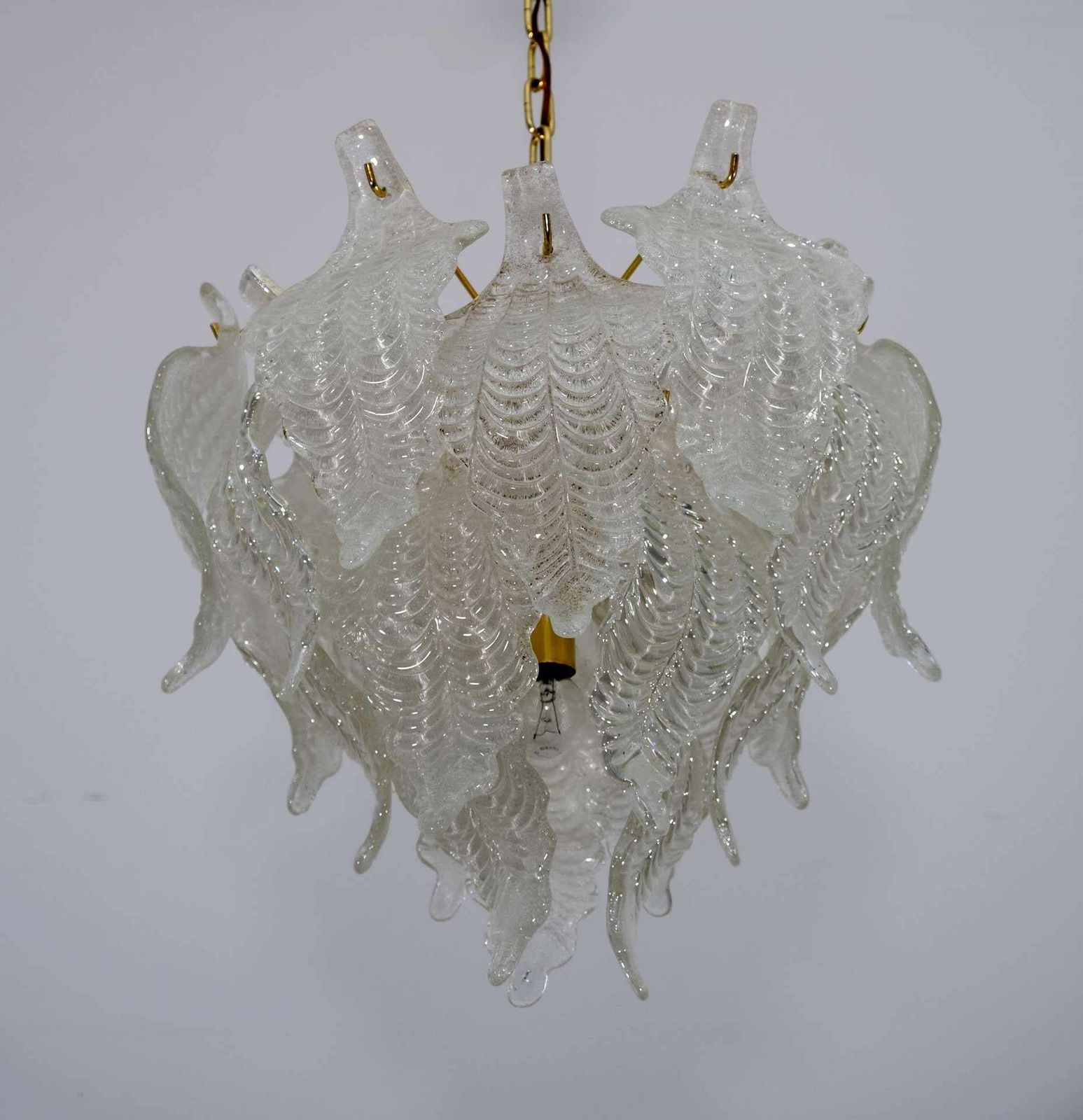 Mazzega Mid Century Modern Murano Glass Leaves Chandelier, 1970s photo vinterior