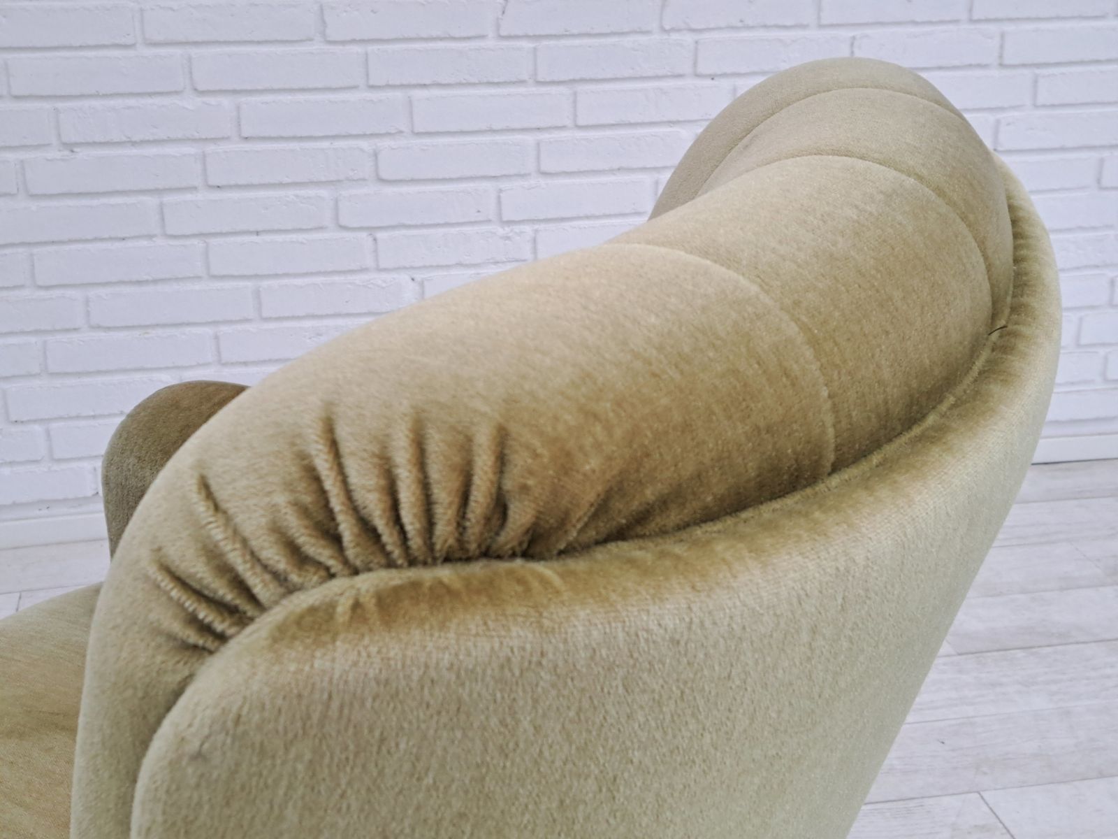 80s, Danish Velour Chair, Original Condition, Beech Wood photo vintage