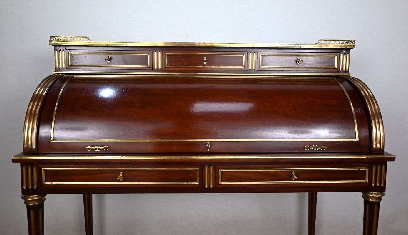 Important Cylinder Desk In Mahogany, Louis XVI Style, Napoleon III Period   2nd Half Of The 19th Century photo buy
