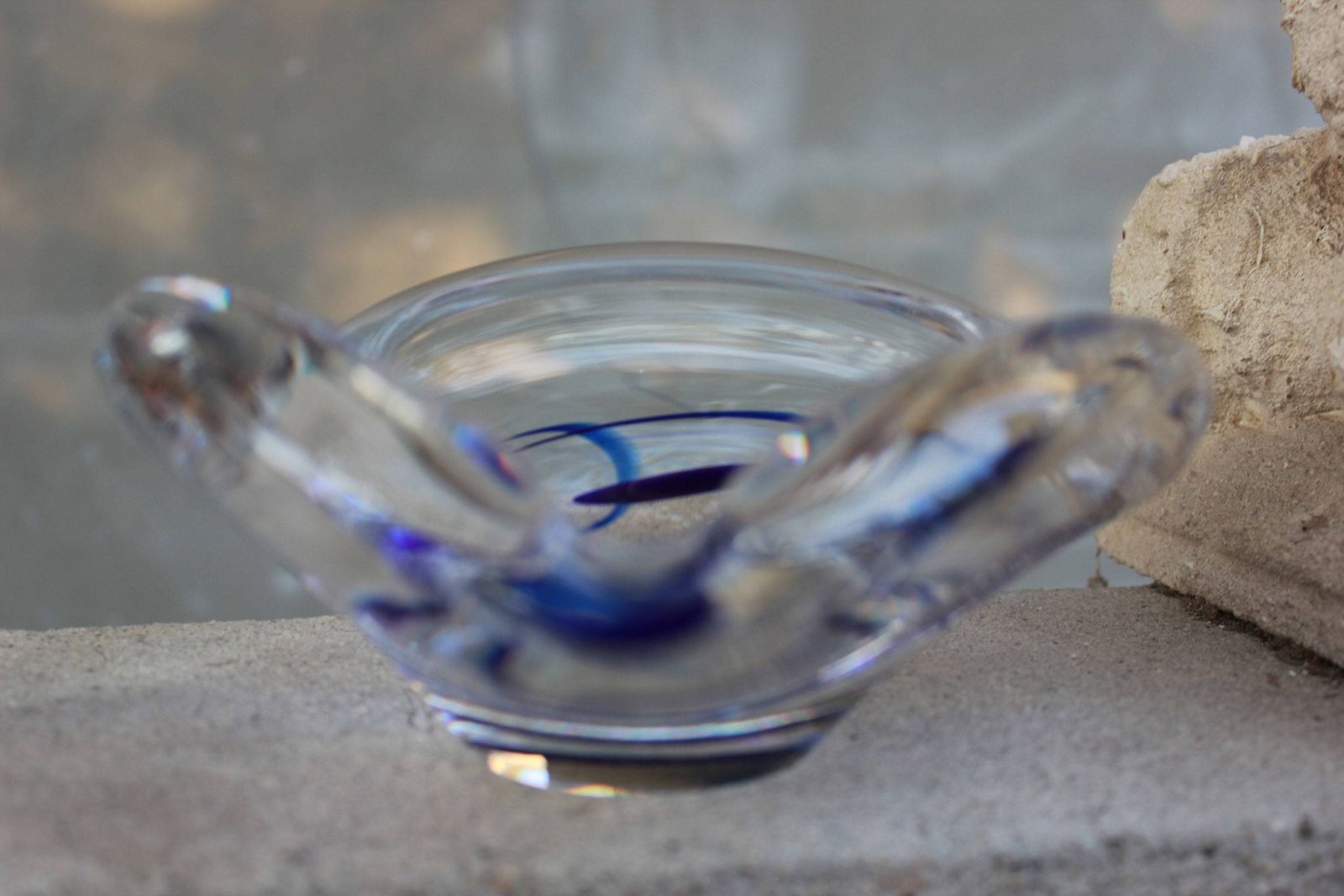 Rare Cigar Smoking Ashtray, Clear Blue Glass, Holland, Maastricht Signed, For Cigar Lounge Or Soothing Area photo furniture