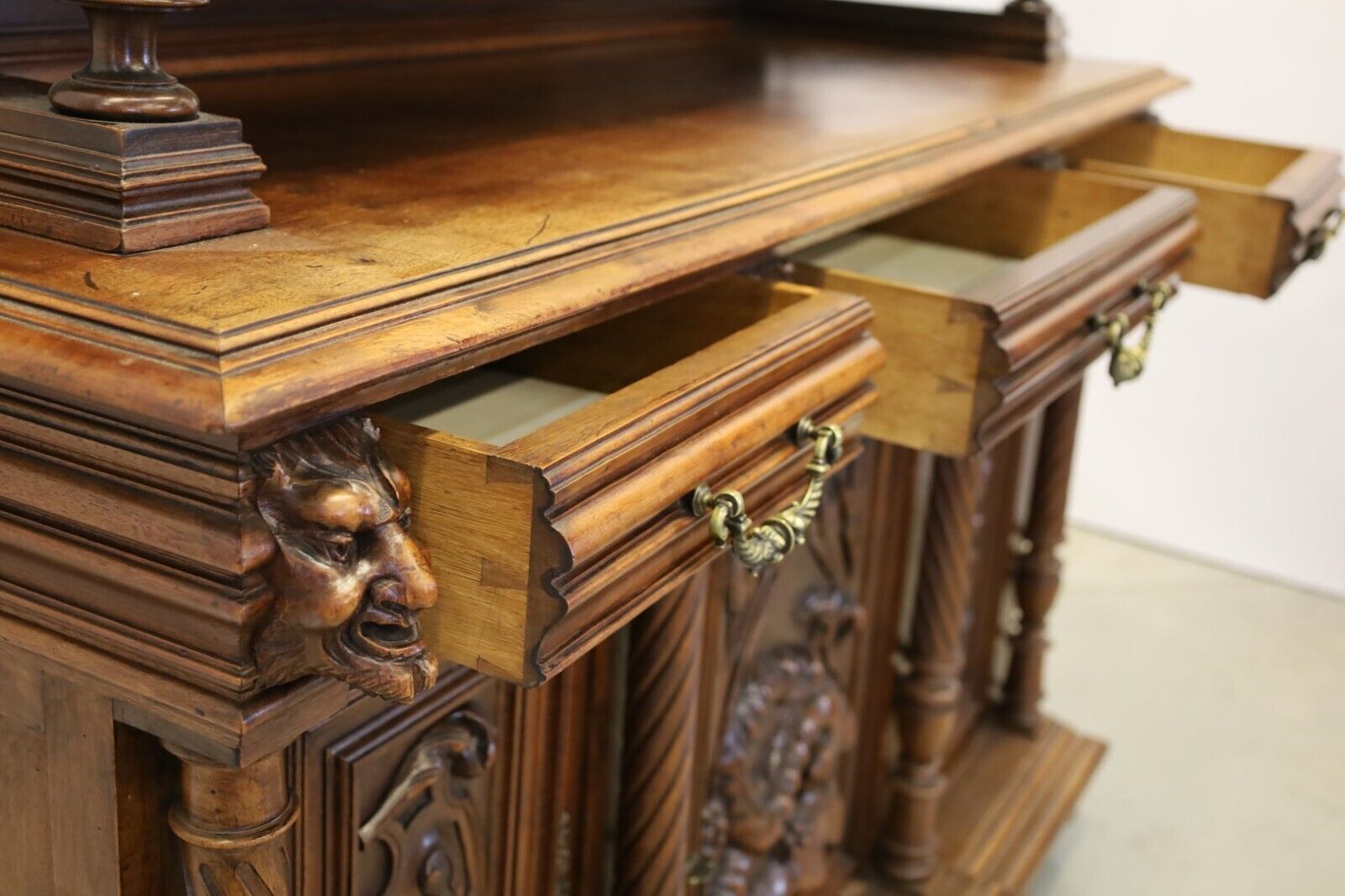 995.0 Heavily Detailed Carved Dark Oak Buffet Dragon Carvings photo