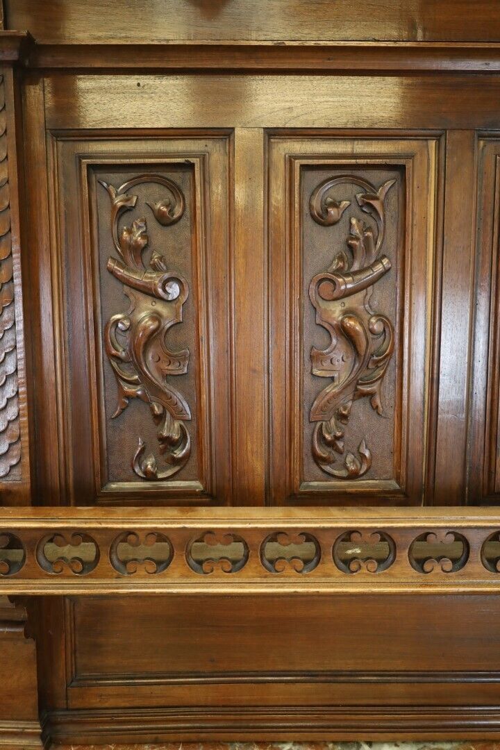 Heavily Detailed Marble Top Concave Dragon Carved Oak Tall Buffet photo vinterior