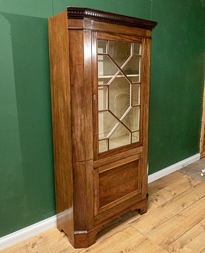 Beautiful Art Deco Oak Glass Door Display Cabinet With Dentil Moulding photo Furniture