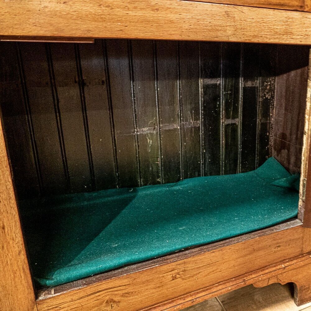 Beautiful Art Deco Oak Glass Door Display Cabinet With Dentil Moulding photo vinterior