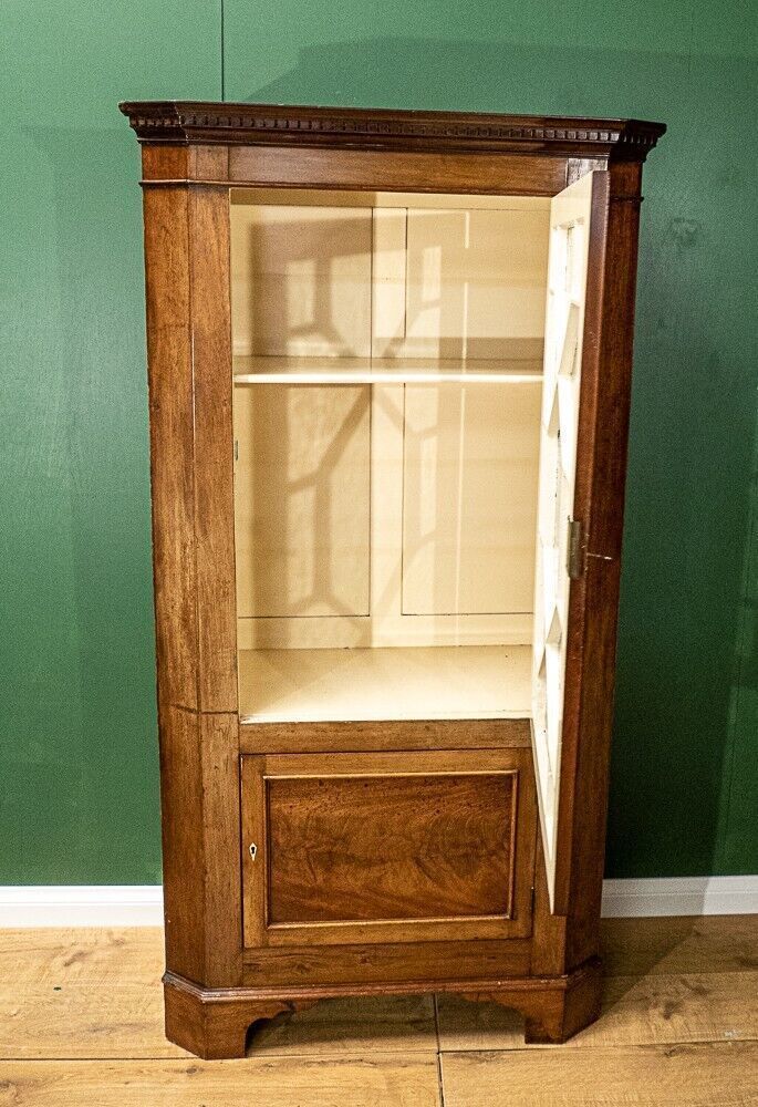 Beautiful Art Deco Oak Glass Door Display Cabinet With Dentil Moulding photo vintage
