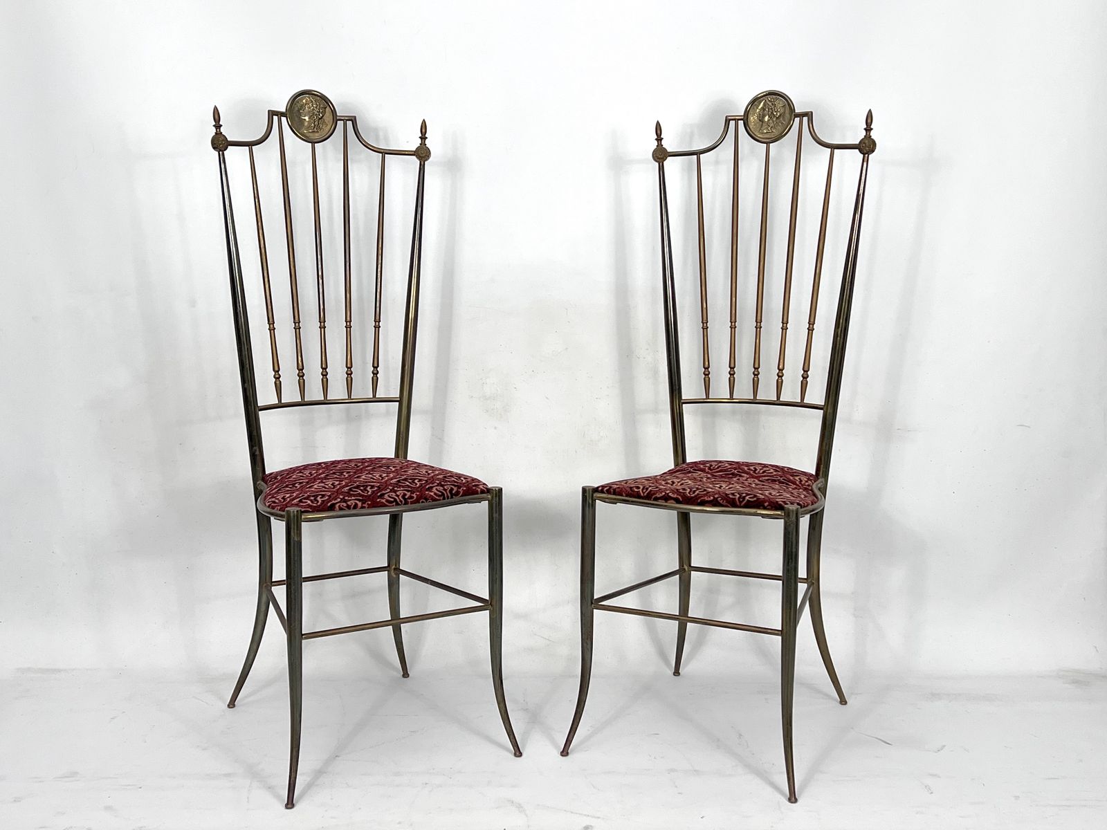 Vintage Pair Of Brass Tall Chairs From Chiavari, Italy 1950s