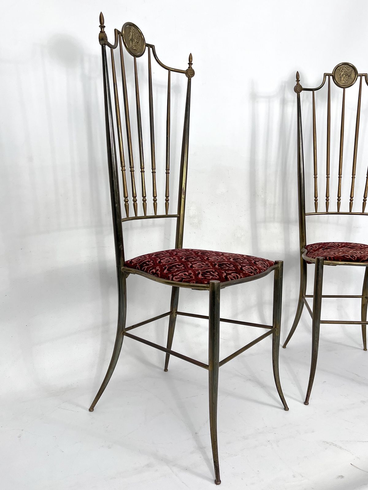 Vintage Pair Of Brass Tall Chairs From Chiavari, Italy 1950s photo vinterior