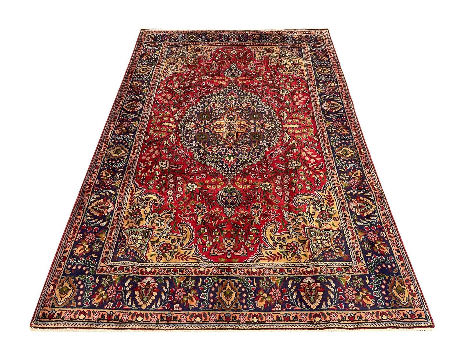 Vintage Rug Red Wool Carpet, Floral Handwoven Oriental Area Rug 201x303cm photo furniture