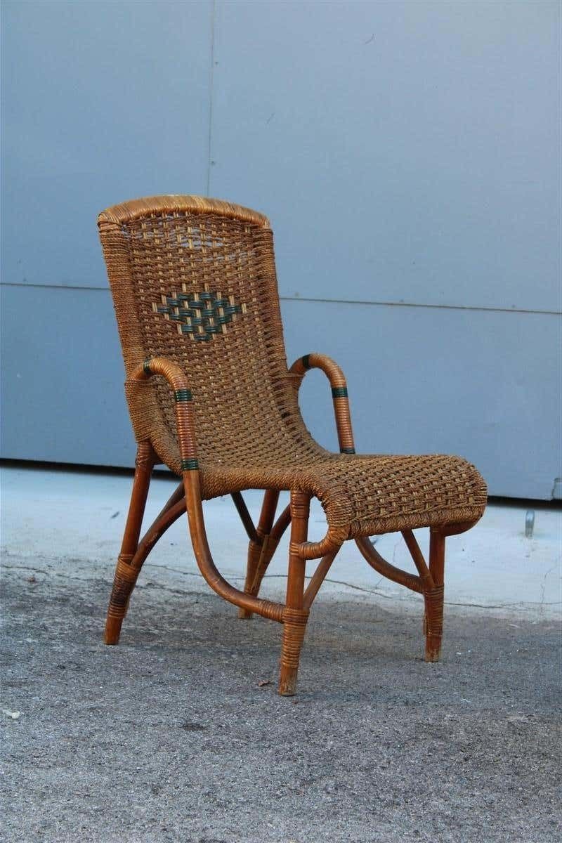 Living Room Set In Bamboo And Straw Rope Italy 1950s Chairs With Table photo for sale
