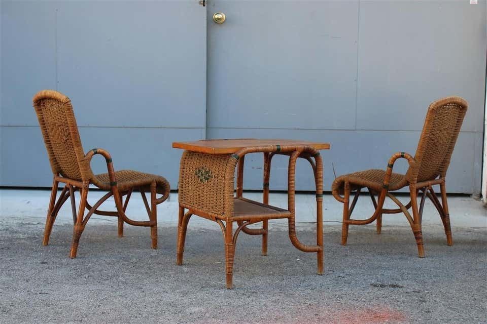 photo buy Living Room Set In Bamboo And Straw Rope Italy 1950s Chairs With Table