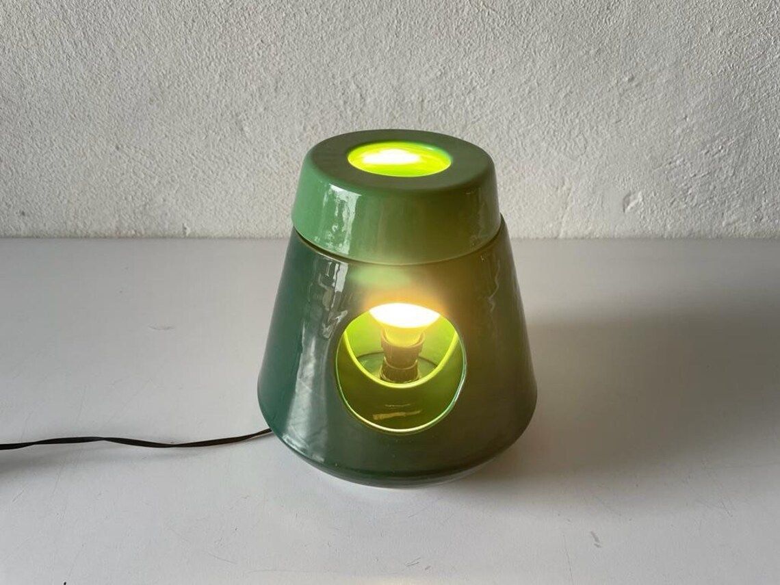 Very Rare Italian Mid Century Modern Green Ceramic Swivel Table Lamp, 1960s, Italy photo Lighting