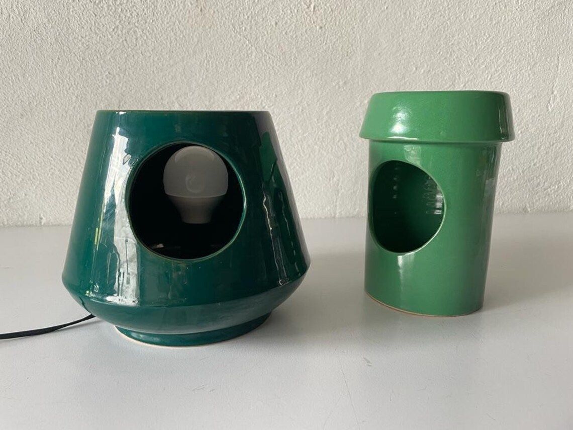 Very Rare Italian Mid Century Modern Green Ceramic Swivel Table Lamp, 1960s, Italy photo 985.8