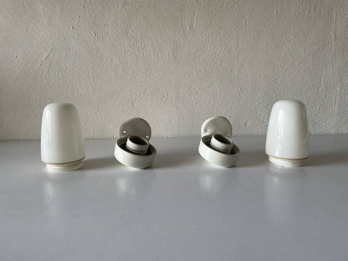 Opal Glass And Porcelain Bauhaus Pair Of Mirror Sconces By Wilhelm Wagenfeld For Lindner, 1950s, Germany photo buy