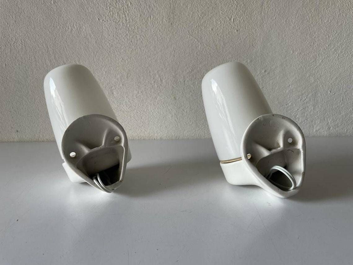 Opal Glass And Porcelain Bauhaus Pair Of Mirror Sconces By Wilhelm Wagenfeld For Lindner, 1950s, Germany photo vintage