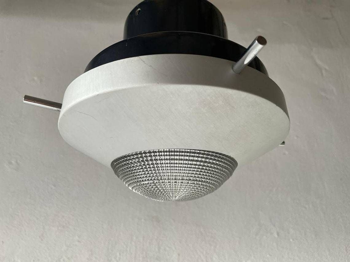 Very Rare Black And White Industrial Flush Mount Light, In Style Of Stilnovo, 1960s, Italy photo furniture