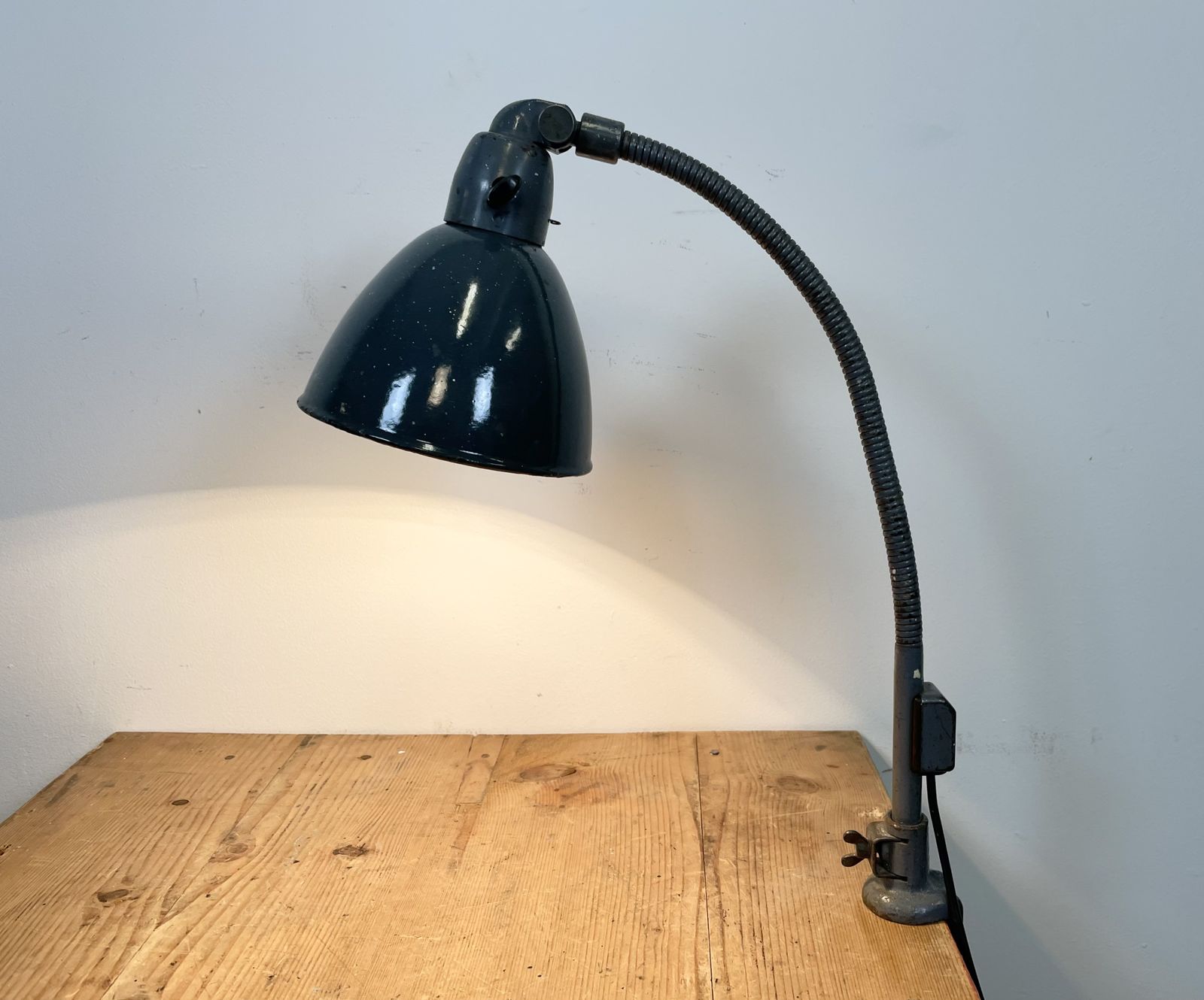photo furniture Industrial Grey Enamel Gooseneck Desk Lamp From Siemens, 1950s