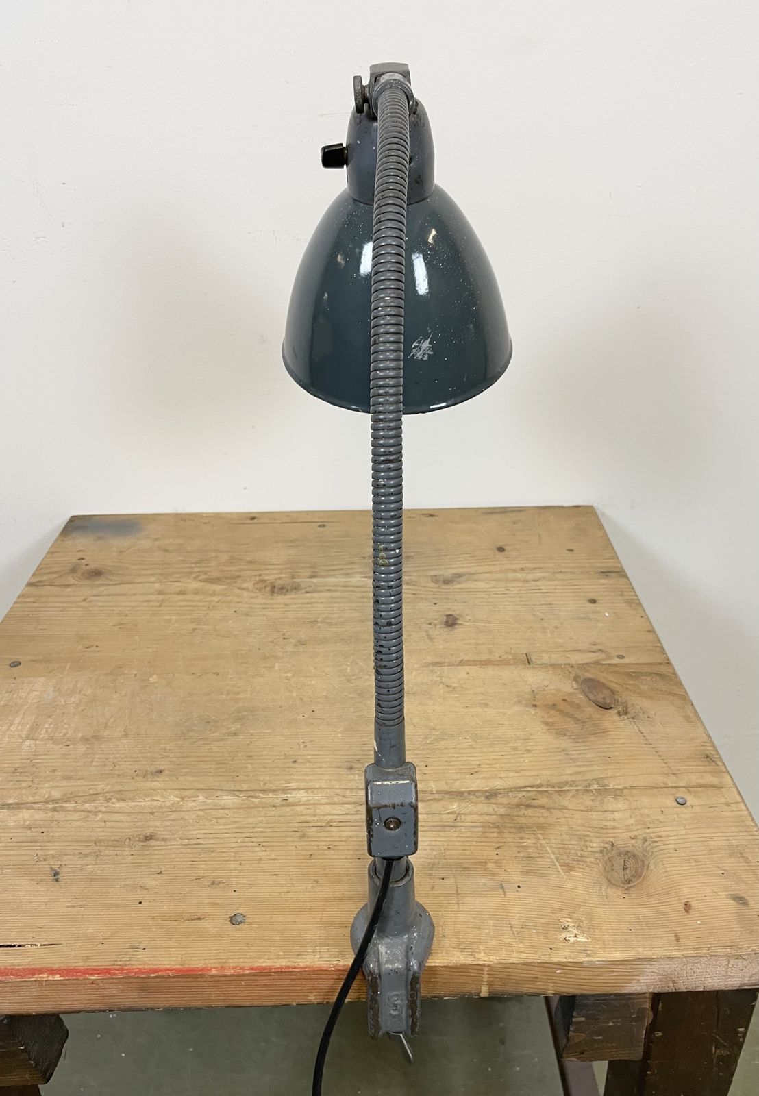 Lighting Industrial Grey Enamel Gooseneck Desk Lamp From Siemens, 1950s photo