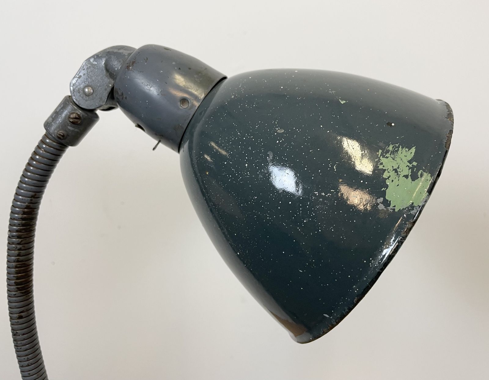 349.0 Industrial Grey Enamel Gooseneck Desk Lamp From Siemens, 1950s photo