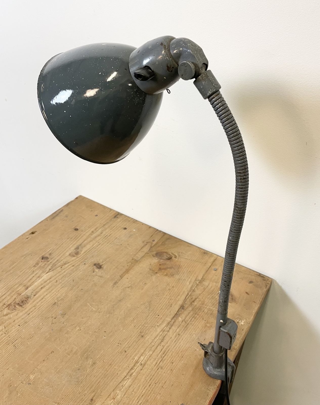 photo buy Industrial Grey Enamel Gooseneck Desk Lamp From Siemens, 1950s