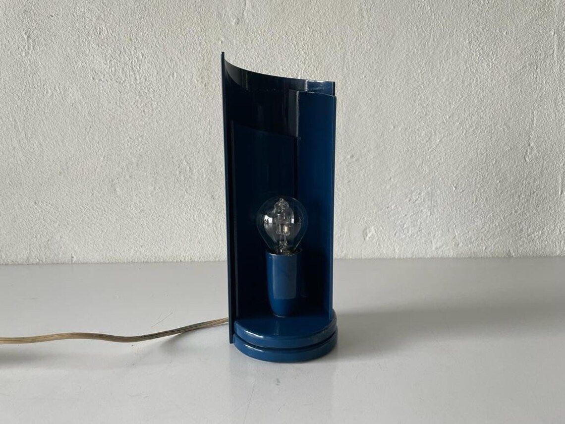 Rare Italian Mid Century Modern Dark Blue Swivel Table Lamp 1960s Italy photo furniture
