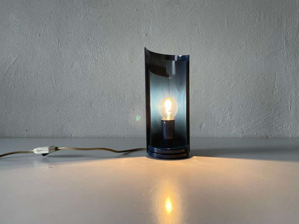 Rare Italian Mid Century Modern Dark Blue Swivel Table Lamp 1960s Italy photo vinterior
