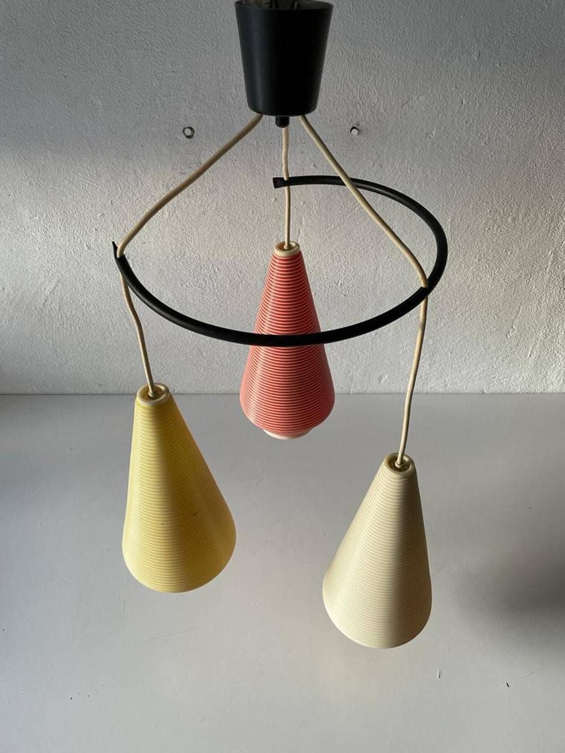Wonderful Triple Rotaflex Shade Pendant Lamp 1960s  Germany photo furniture