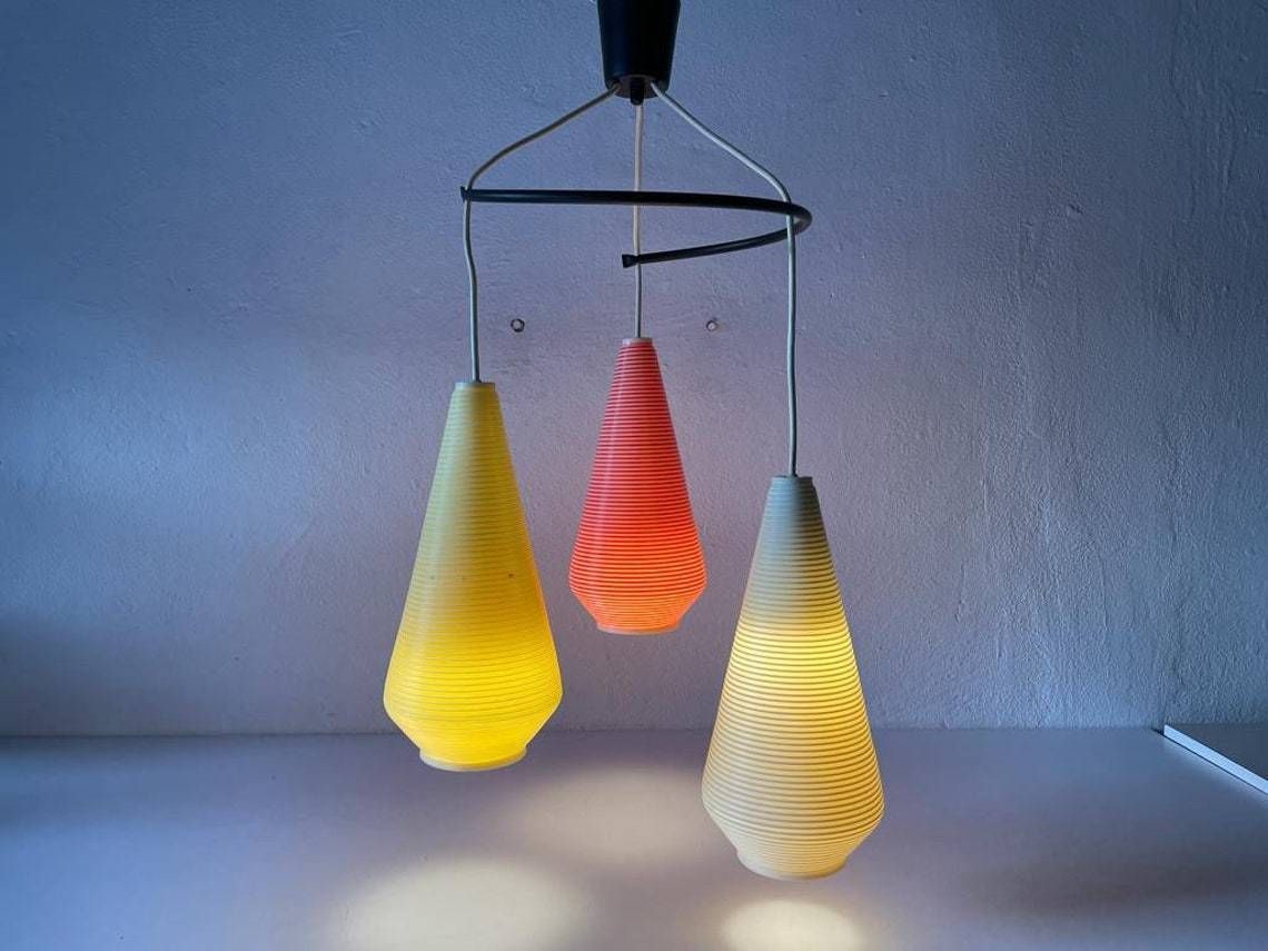 Wonderful Triple Rotaflex Shade Pendant Lamp 1960s  Germany photo 1984.0