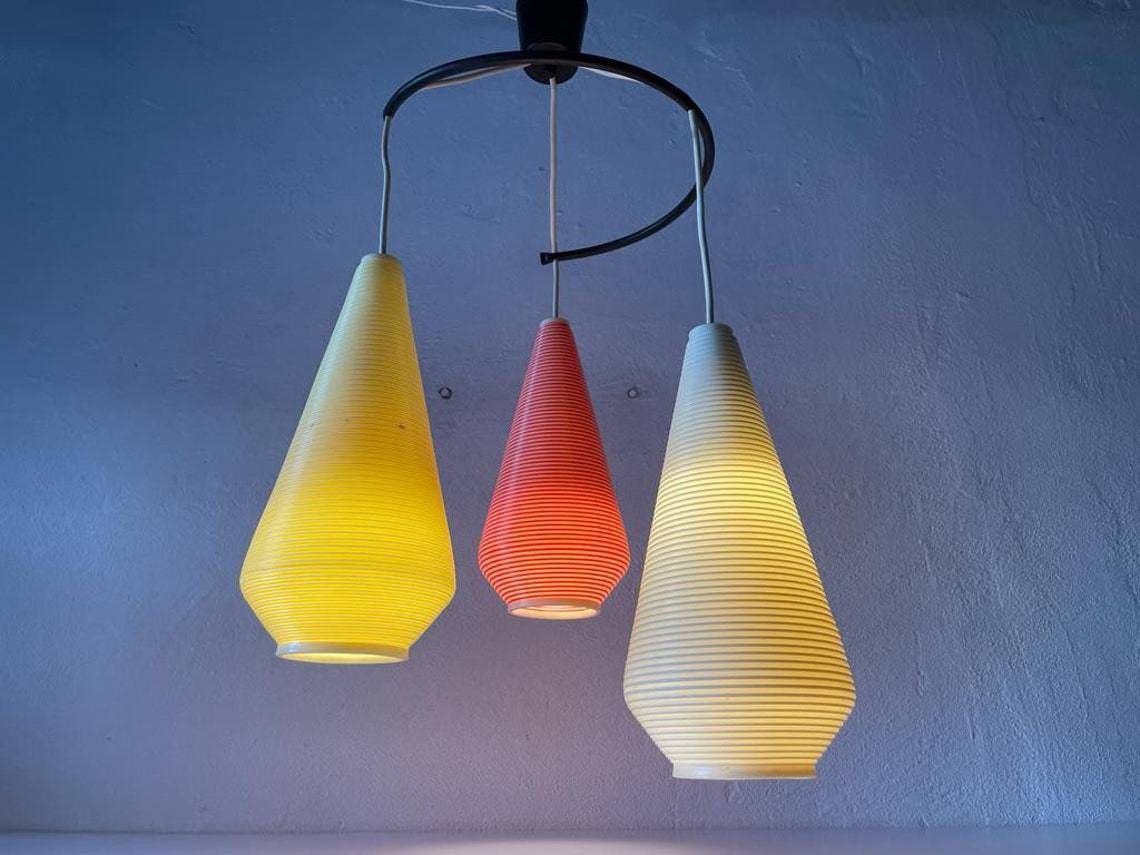 Wonderful Triple Rotaflex Shade Pendant Lamp 1960s  Germany photo vinterior