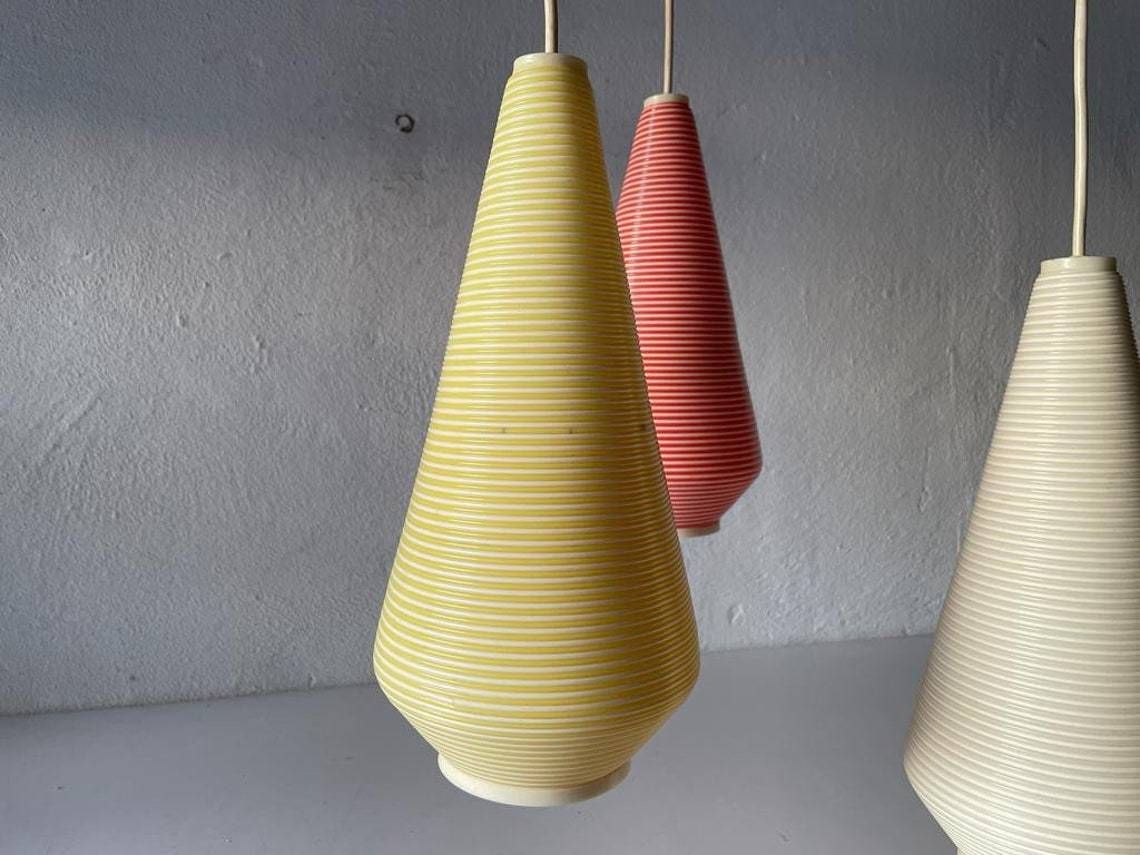 Wonderful Triple Rotaflex Shade Pendant Lamp 1960s  Germany photo buy
