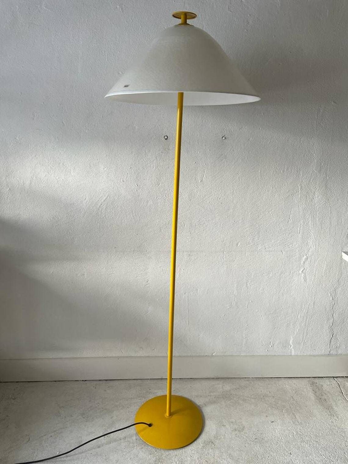 photo for sale Italian Yellow And White Glass Shade Floor Lamp By Veart 1970s Italy