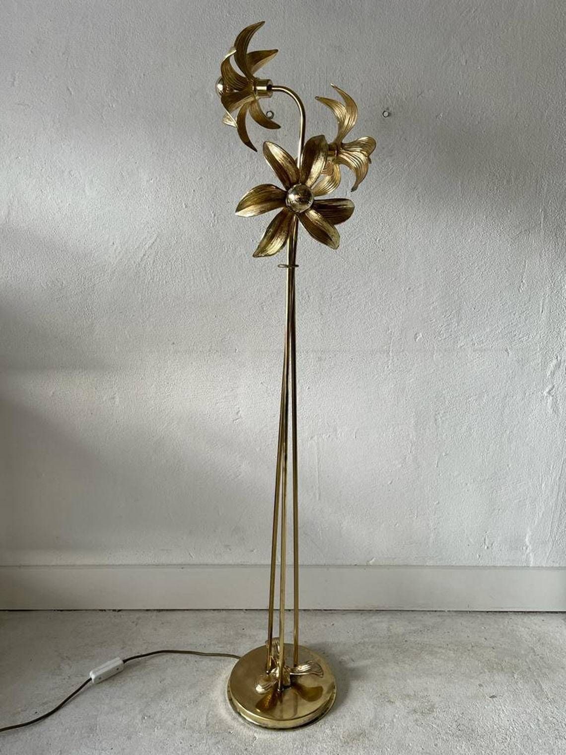 Mid Century Modern Wonderful Triple Flower Shade Full Brass Floor Lamp By Willy Daro For Massive 1970s Germany photo furniture