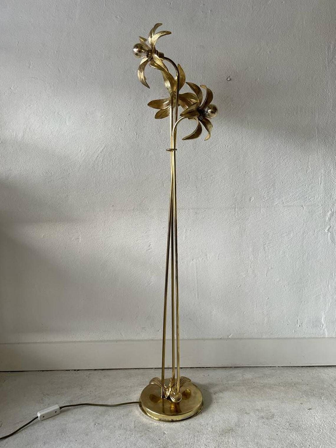 Mid Century Modern Wonderful Triple Flower Shade Full Brass Floor Lamp By Willy Daro For Massive 1970s Germany photo Lighting