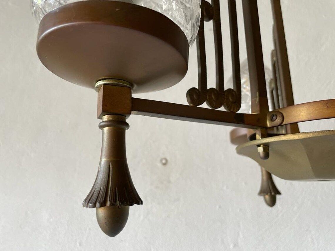 Unique French Copper Architectural Body Chandelier 1940s France photo vintage