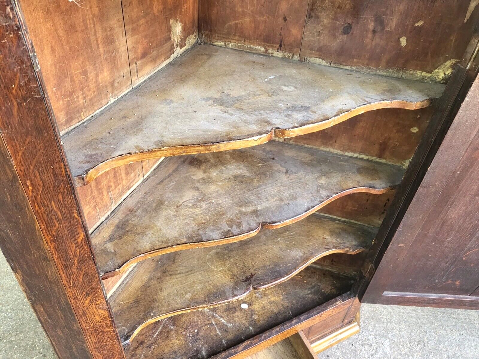 Antique Georgian Oak Large Corner Cabinet Drawer Curved Shelves Cupboard photo Furniture