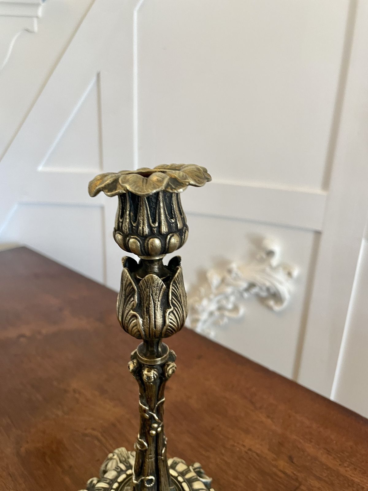 Pair Of Antique 19th Century Quality Ornate Brass Candlesticks photo Home Decor