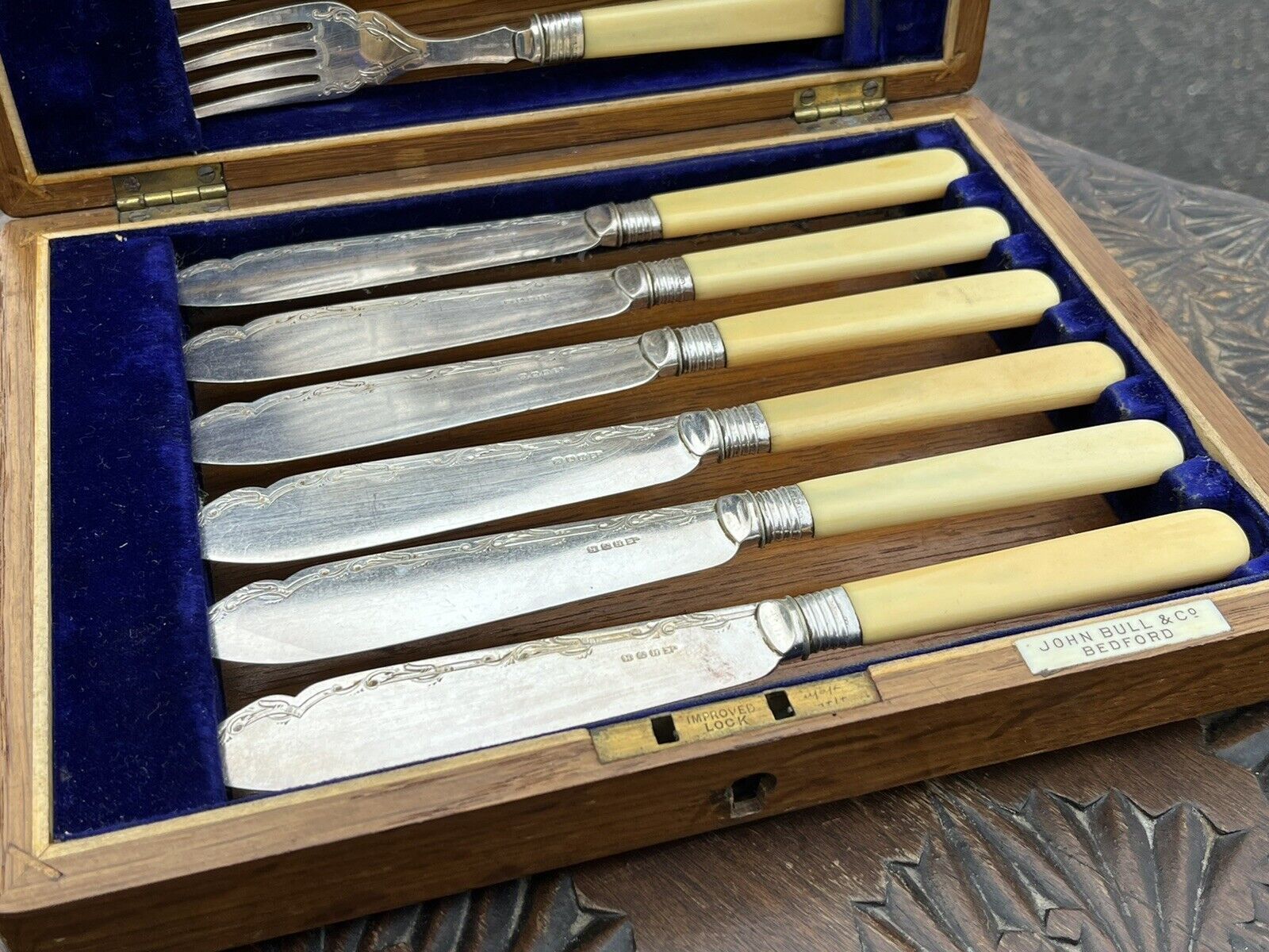 Fish Servers In Original Oak Case photo for sale