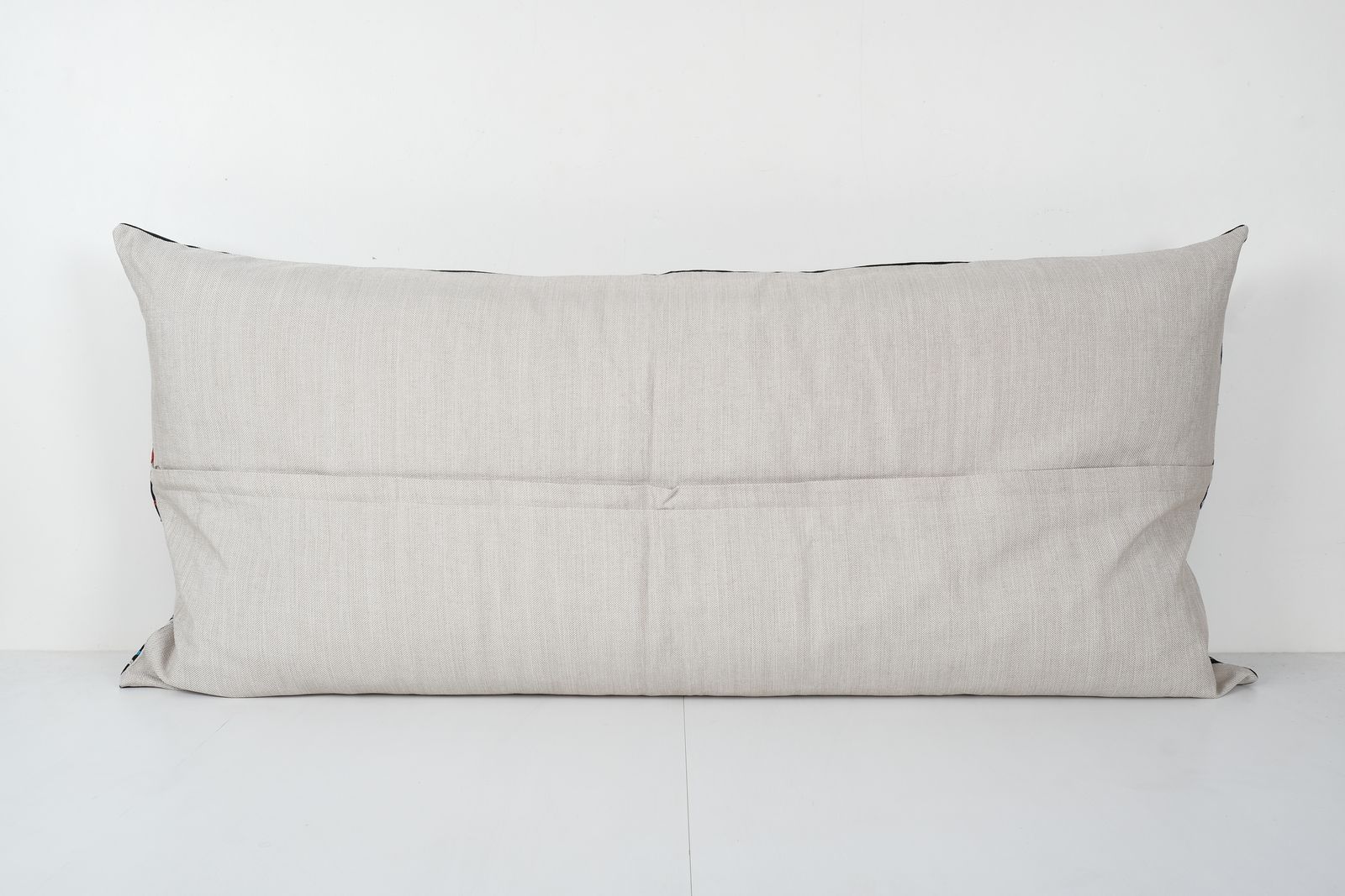 Vintage Black Velvet Dated Suzani Bedding Pillow Fashioned From A 20th Century Samarkand Suzani, Extra Long Floral Hippie Cushion 24''X 48'' photo furniture